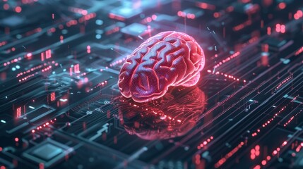 Wall Mural - 3d illustration of brain processor concept with artificial intelligence technology highlighting neur