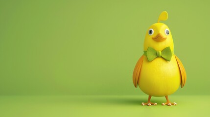 Sticker - A cute, 3D cartoon chick with a green bow tie on a green background.