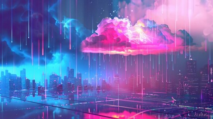 Wall Mural - futuristic cloud computing technology concept with digital interface and data flow, highlighting mod