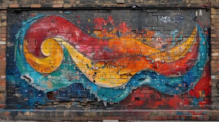 Poster - Colorful Graffiti Mural on Brick Wall