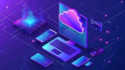 Wall Mural - cloud storage communication: computer, laptop, tablet, and smartphone network at home or work. onlin