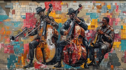 Canvas Print - Street Art Mural of Jazz Musicians