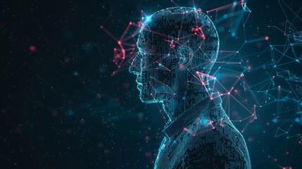 Human silhouette integrated with programming code, abstract concept of technology and business development