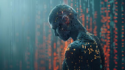 Human silhouette integrated with programming code, abstract concept of technology and business development
