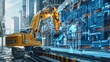 © Ashi - Conceptual representation of futuristic construction industry utilizing artificial intelligence technology with an unmanned excavator operating autonomously
