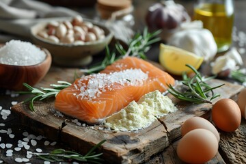 Wall Mural - Fresh Salmon Fillet with Ingredients for a Gourmet Meal