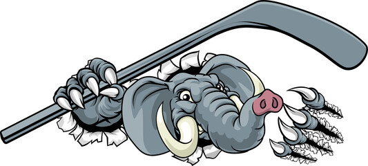 Sticker - Elephant Ice Hockey Player Animal Sports Mascot