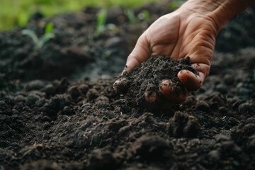 Wall Mural - An expert farmer checks soil health before growing a seed of a vegetable or plant seedling. Gardening technical, agriculture concept.