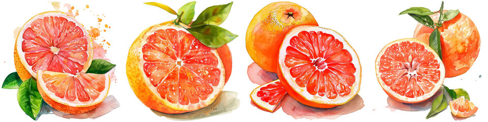 Wall Mural - A painting of four oranges with one slice missing