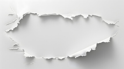 Wall Mural - White sheet of paper with a large torn hole, white background