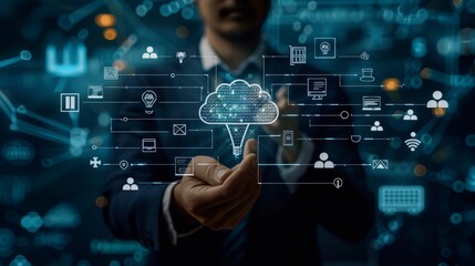 Wall Mural - digital transformation and iot in business: big data, cloud computing, ai technology, and smart indu