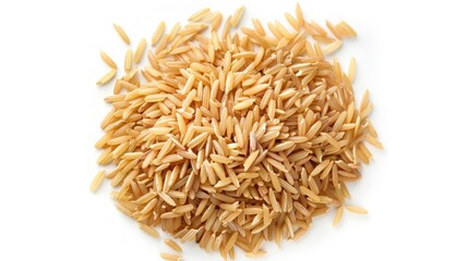 Wall Mural - A pile of brown rice sits on a clean white surface, ideal for use as a prop or in still life photography