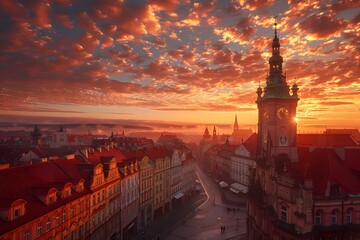 Wall Mural - Majestic Sunrise Over Historic European Cityscape