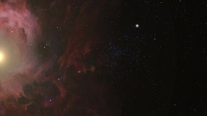 Wall Mural - red nebula and bright stars in space, ultra HD
