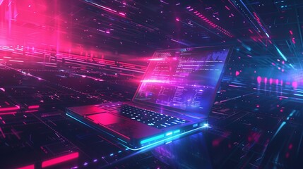 Wall Mural - Futuristic neon laptop technology illustration for modern projects
