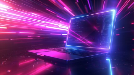 Futuristic neon laptop technology illustration for modern projects
