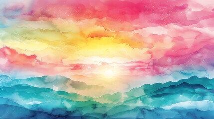 Wall Mural - Abstract Watercolor Sunset Landscape.