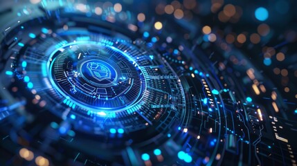 Wall Mural - futuristic digital technology background with abstract geometric shapes and glowing neon lines, high