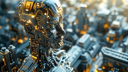 Wall Mural - 3d rendering of modern computer technology concepts featuring machine learning process with artifici
