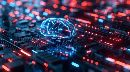 Wall Mural - 3d rendering of modern computer technology concepts featuring machine learning process with artifici