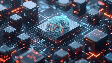 Wall Mural - 3d rendering of modern computer technology concepts featuring machine learning process with artifici