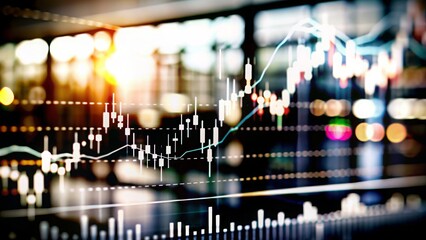 Wall Mural - Financial Chart Blur: A blurred background featuring a detailed financial chart with graphs and data points, perfect for finance and investment themes.
