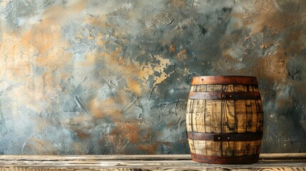 Wall Mural - Retro wood barrel on desk and space for decorating