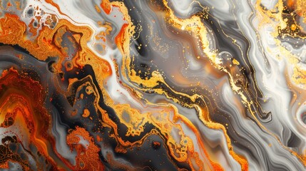 Poster - Marbled marble stone granite texture - orange yellow gold red color waves