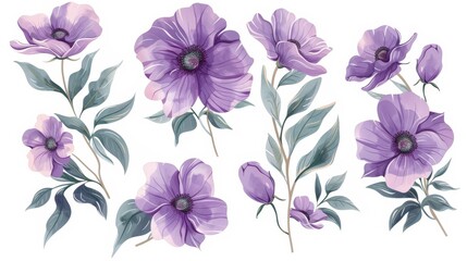 Wall Mural - Lavender flowers isolated on white background. 3D rendering illustration. Clip art