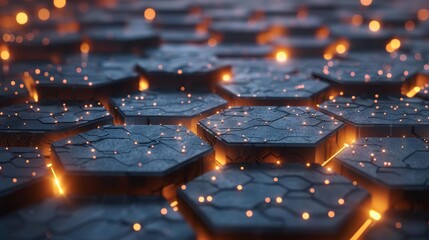 An abstract background of glowing hexagons. An illustration of the future honeycomb mosaic technology.
