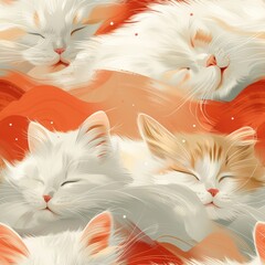 Poster - dreamy background with soft, pastel colors and abstract shapes resembling a sleeping cats with coffee, conveying a sense of tranquility and relaxation