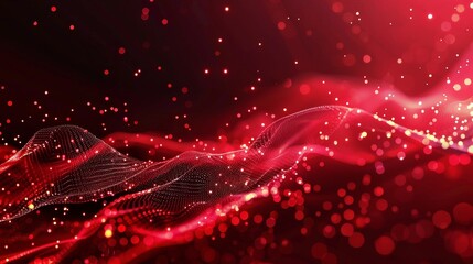 Wall Mural - this background features an abstract red tech background with digital waves, a dynamic network syste