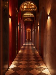 Sticker - hallway, corridor, eclectic, modern interior, night, light