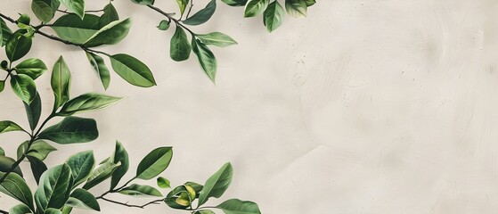 Lush Green Foliage Tree Branch Page Print Design with Empty Space for Mockup
