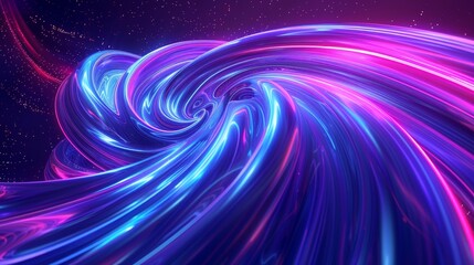 Poster - Background with abstract blue and purple lines. Fancy futuristic neon swirls. Light effect.