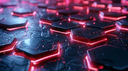 Abstract background with glowing hexagons. Futuristic technological honeycomb mosaic. Illustration in 3D.