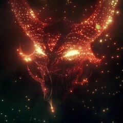 Wall Mural - scary horror evil demon made of small stars, dark, neon, retro, vintage