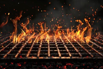 Wall Mural - A close-up shot of a grill with flames and smoke coming out of it, ideal for use in cooking or outdoor settings