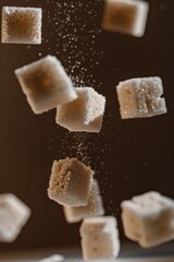 Wall Mural - Falling sugar cubes in mid-air, a sweet and chaotic scene