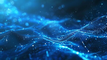 Wall Mural - an abstract background of blue technology and futuristic digital lines. dynamic wave and particle co