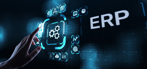 Poster - ERP - Enterprise resource planning business and modern technology concept on virtual screen.