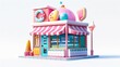 © Антон Сальников - A 3D rendering of a bakery shop with a bakery shop, cafe, bread, pastry, and dessert store front view in a food market or supermarket