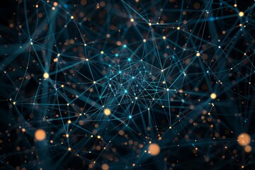 Wall Mural - network growing showing connections with lines and dots on dark background