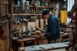 © Luxetify - Elderly carpenter focused on hammering chisel in his workshop