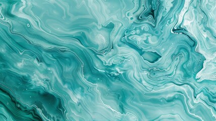 Poster - A pastel cyan mint liquid marble watercolor background with white lines and brush stains. A teal turquoise liquid marbled alcohol ink drawing effect with pastel cyan mint stains.