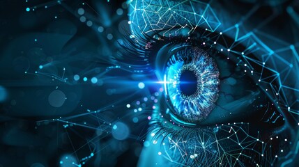 A futuristic network of eye data with a background in cyber security technology