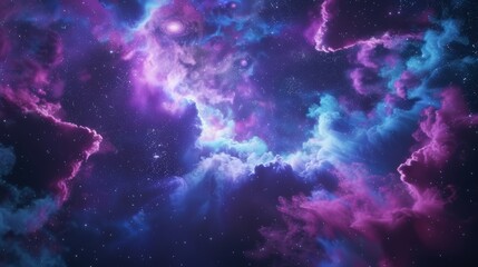 Wall Mural - 4k wallpaper of a beautiful fantasy starry night sky in blues and purples, a galaxy and aurora.