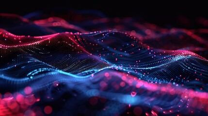 The concept of big data, internet network connection structure with glowing red and blue dots connected by lines. Abstract futuristic wallpaper.