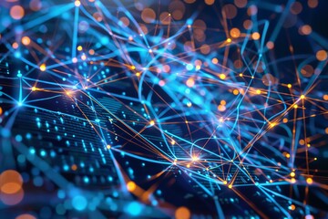Wall Mural - abstract representation of data transferring on a circuit board, creating a complex network of conne