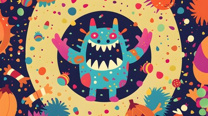 Wall Mural - cute halloween party monster